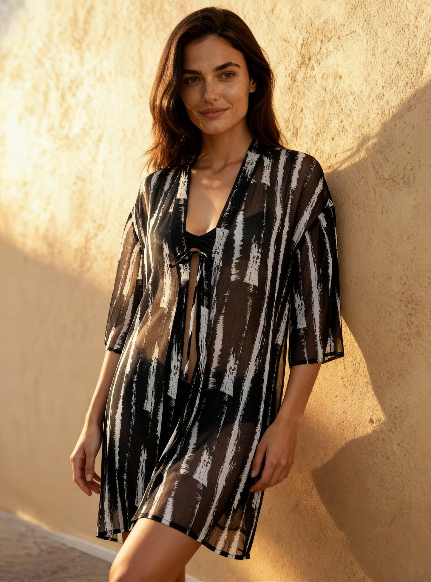 Kimono semitransparente Tiare Color Negro